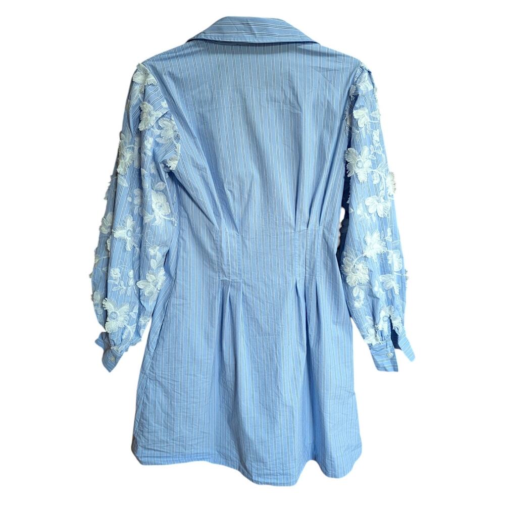 Tuckernuck Corinne Blue Stripe Floral Sleeve Mini Shirt Dress NWT Small - Picture 4 of 6